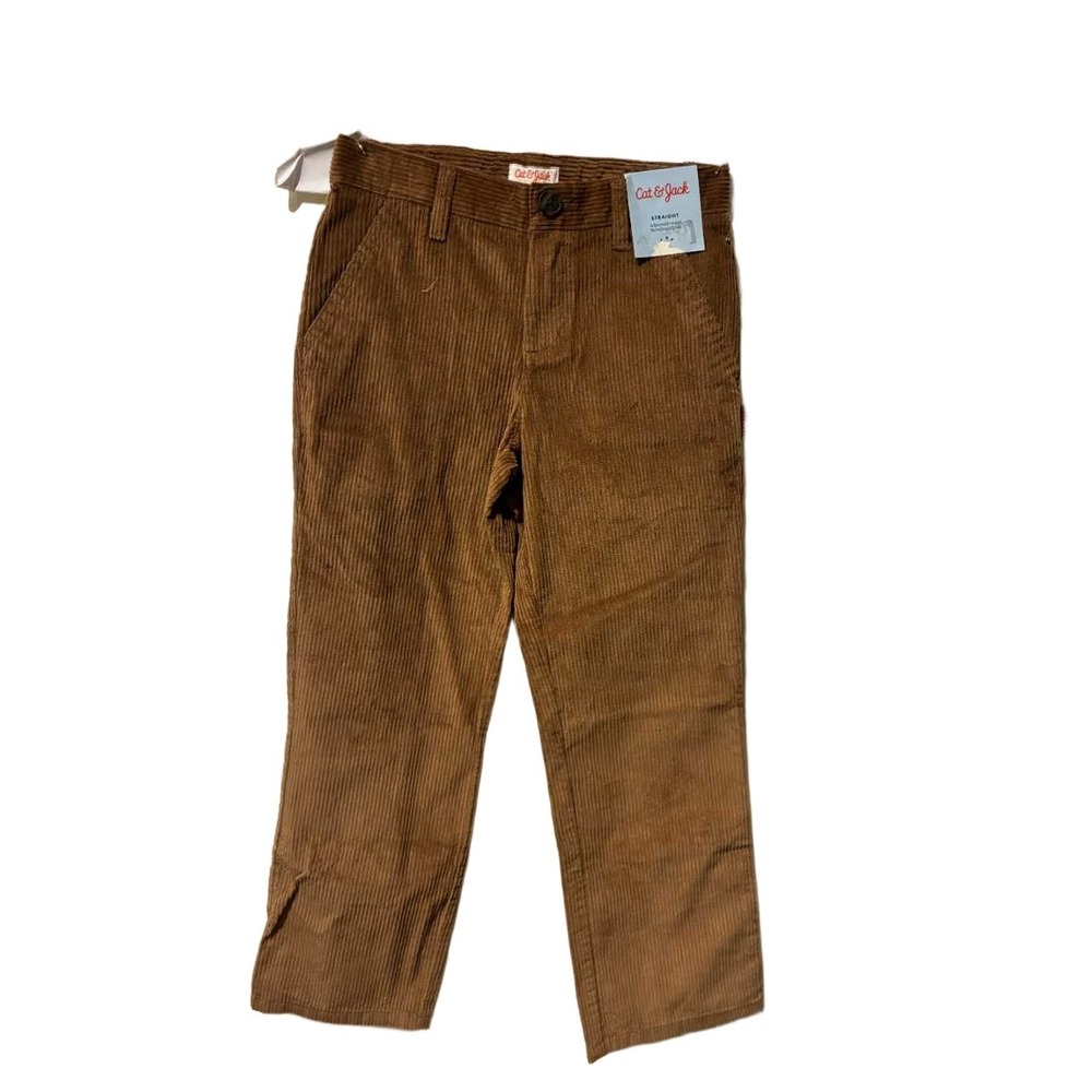Cat & Jack Boys Brown Corduroy Straight Leg Pants Reinforced Knee Size 6 NWT